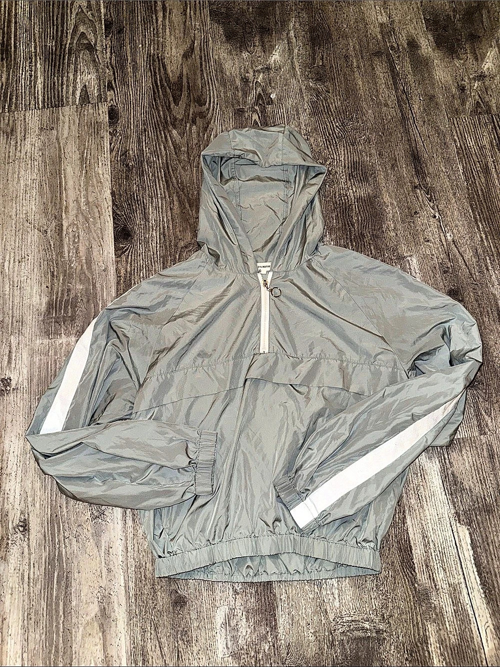 Dance Marvel Gray & White Hooded Windbreaker Size Medium Like New